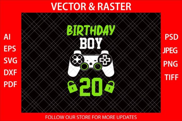 Birthday Boy 20 Funny Video Gamer SVG for Graphics and Crafts
