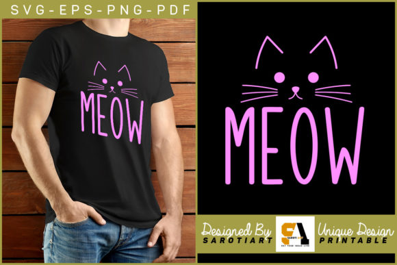 Cat Design Funny Meow Lettering Svg,png for Graphics and Crafts