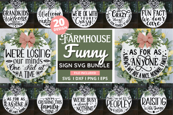 Farmhouse Funny Round Sign SVG Bundle for Graphics & Crafts