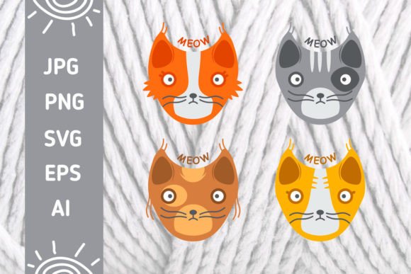 Set of Four Funny Cat Faces SVG: A Graphic Design Asset for Crafts